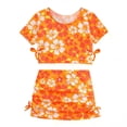 thumbnail image 2 of OGLCCG Girls Swimsuit 4 Piece Bathing Suit Summer Hawaiian Print Bikini Set with Short Sleeve Tops and Sheer Mesh Cover Up Skirt 8-13 Years, 2 of 6