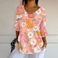 thumbnail image 2 of Tittly Boho Tops for Women, 3/4 Sleeve Shirts for Women Dressy Tunic Tops Casual Wear with Floral, Womens V Neck T Shirts, Women'S Fashion Clothing Red L, 2 of 5