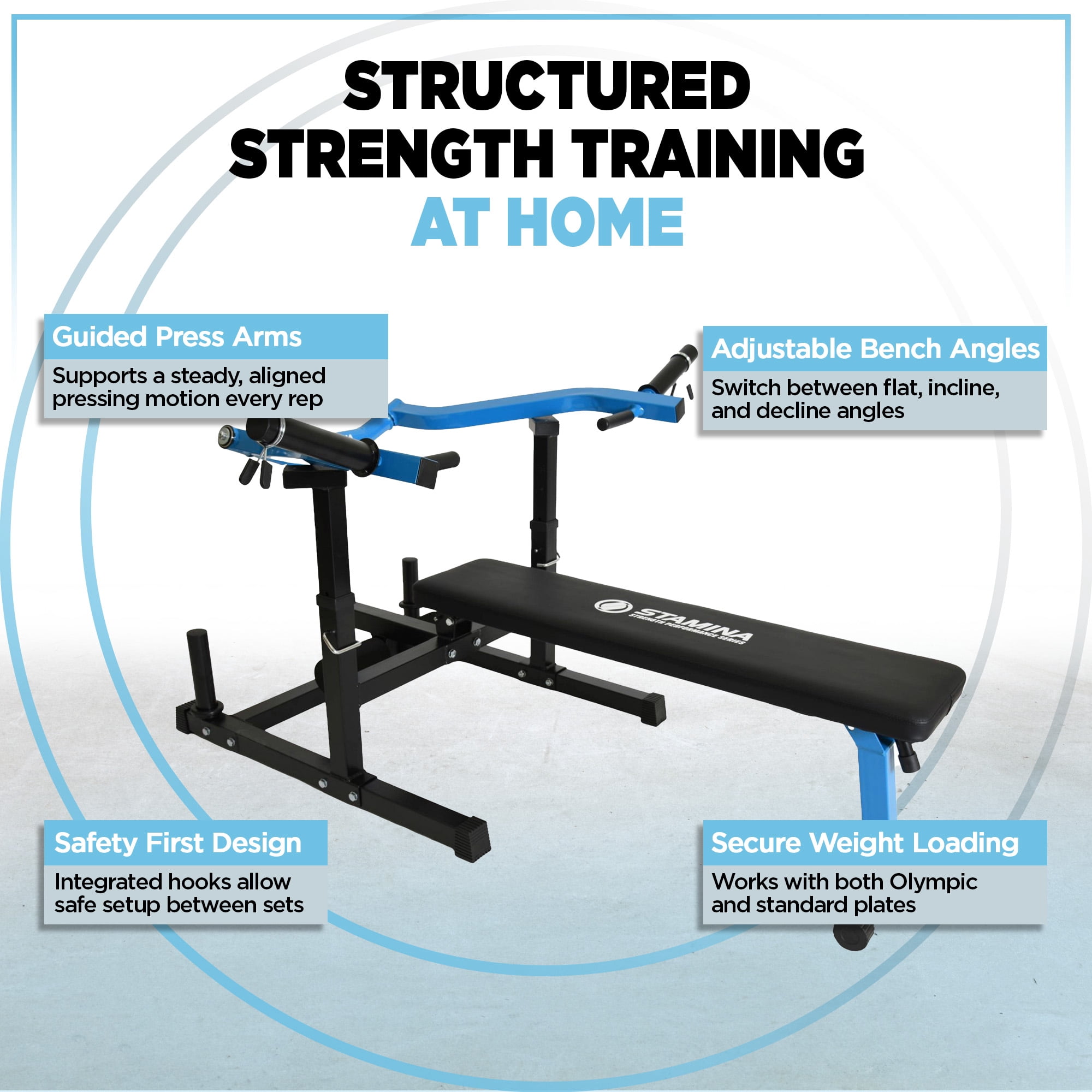 Stamina Bench Press Machine with Adjustable Angle for Home Strength Training, 50-3100