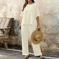thumbnail image 6 of Ahabrexf Summer 2 Pc Sets for Women Solid Color Short Sleeve Top and Long Pants Blend Casual Outfit, 6 of 8