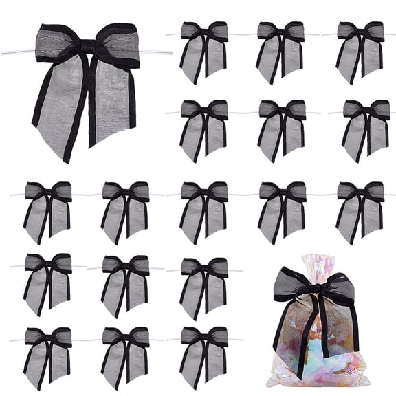 30pcs Black Bows for Crafts 5" Organza Bows Premade Twist Ties Satin-Edged Fabric Bowknot Decor Craft for Gift Wrapping Cake Bags DIY
