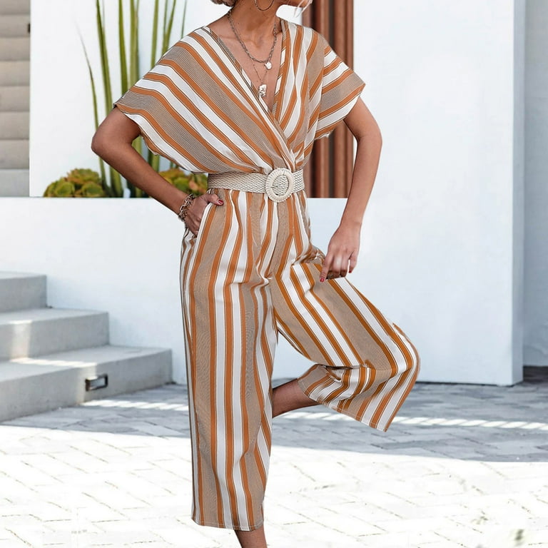 Striped romper long pants sale