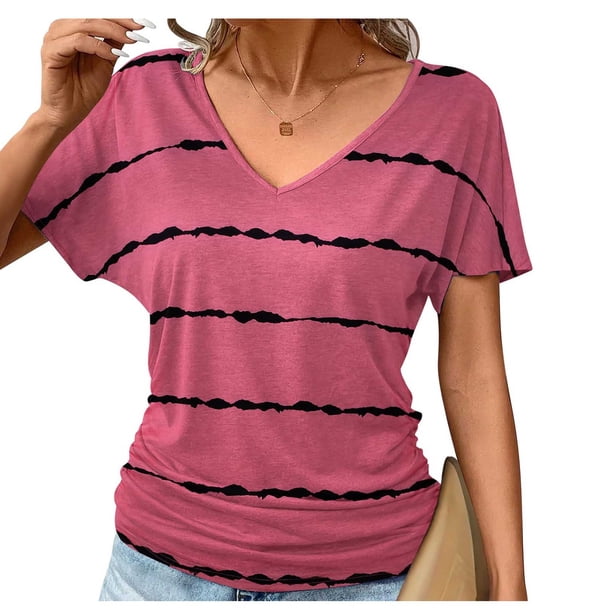 Puntoco Liquidación de blusas cortas para mujer, blusa informal de manga corta con cuello en V y estampado para mujer