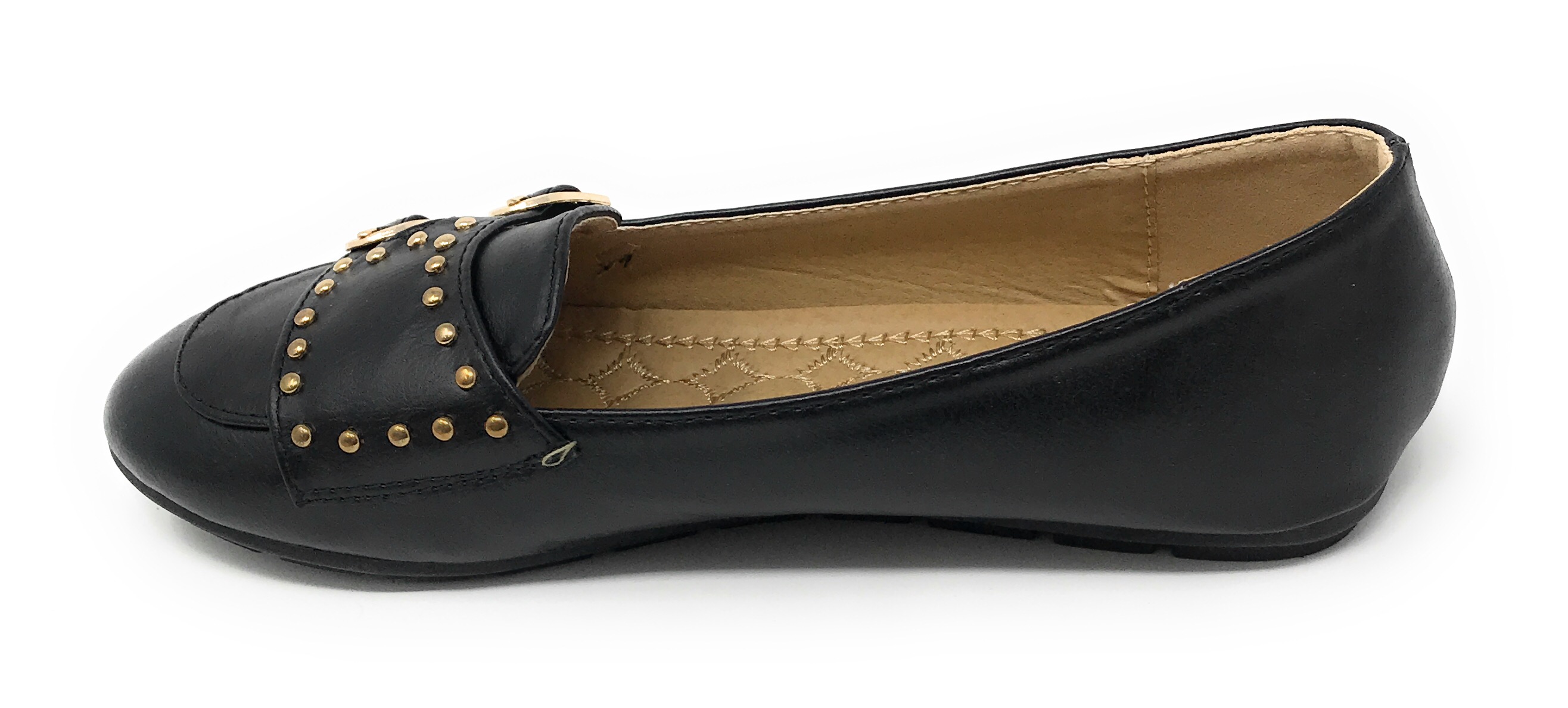 Victoria K Women's Double Buckles Gold Studs Ballerina Flats