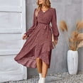 thumbnail image 3 of Spaghetti Strap Dresses For Women, Wedding Guest Easter Dresses Smocked Floral Tunic Long Sleeve V Neck Flowy Maxi Cowgirl Dress Black Shoes Women Dresses Plus Dresses (S, Red) ZMTing, 3 of 5