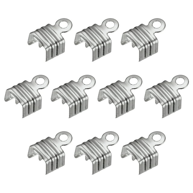 400Pack Fold Over Cord Ends, 5x7.5mm Terminators Crimp End Tips for Leather Ribbon, Metallic Black