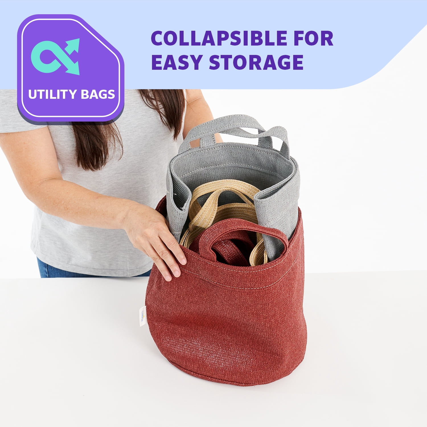 Coolaroo 3-Pack Small, Medium & Large Utility and Storage Bins with Reinforced Handles, Brick
