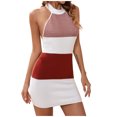 thumbnail image 2 of Wedding Guest Dresses for Women,Clearance Women's Summer Tight Temperament Open Back Hanging Neck Knitted Contrast Color Dress, 2 of 5