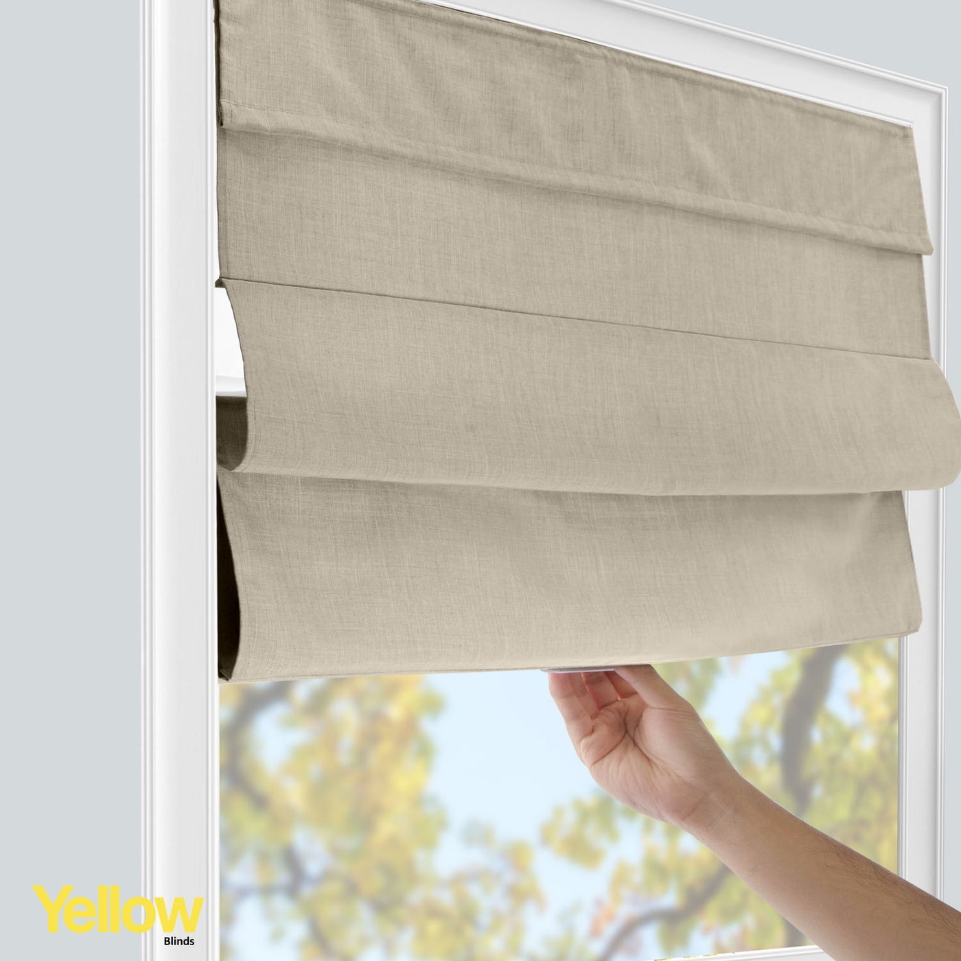 Yellow Blinds Cordless Light Filtering Roman Shade, Belgian Flax - 33"W X 72"H