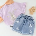 thumbnail image 4 of LUOGENLI Toddler Girls Summer Outfits 3T 4th of July Toddler Girl Easter Clothes Baby Girl Summer Outfits Cute Bunny Bow Applique Shirts Tops Denim Shorts Set Little Girl Clothes 4-5 Years, 4 of 6