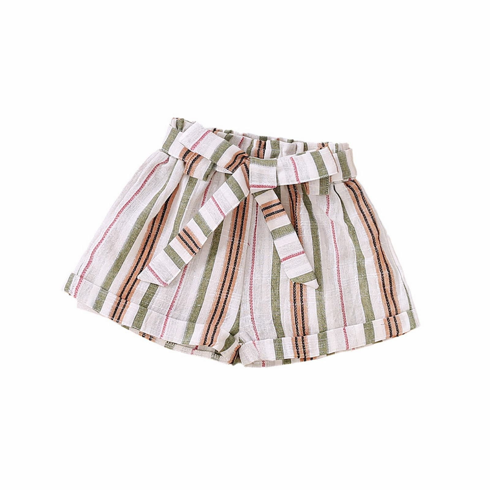 Big Kid Girl Pants Infant Sports Clothes Small and Medium Sized Children s Summer Casual Vertical Striped Shorts with Belt Are Girls Clothes White 4 5
