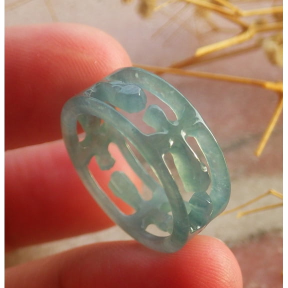 Icy Blue Water Green Natural A JADE Jadeite Jesus Cross RING USA. 6.25 RING 689564 TN