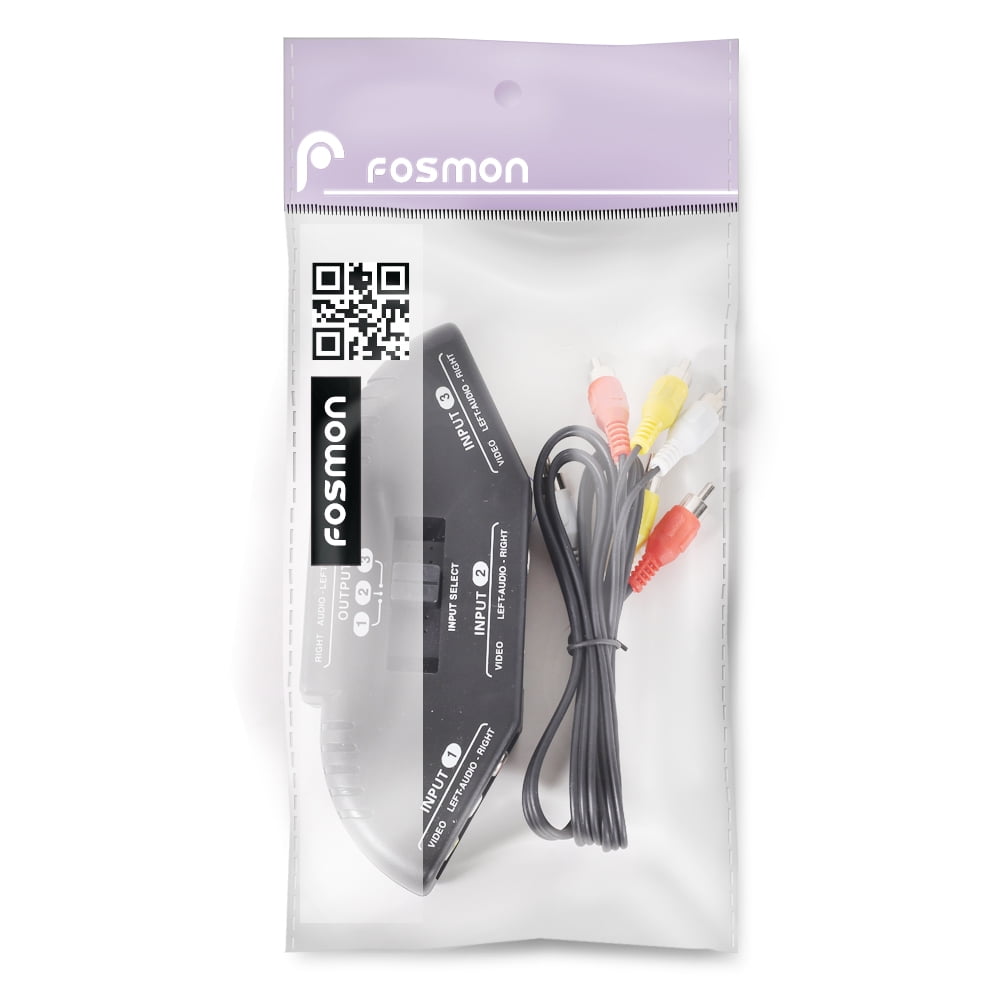 Fosmon A1602 RCA Splitter with 3-Way Audio, Video RCA Switch Box + RCA Cable for Connecting 3 RCA Output Devices to Your TV