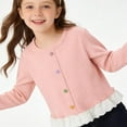 thumbnail image 6 of Girls Cardigan with Lace Ruffle Hem, Soft Knit Button Down Sweater for Kids, Kids to Big Girls, Pink Lightweight Spring Fall Party Wear,Size 9-10 T, 6 of 9