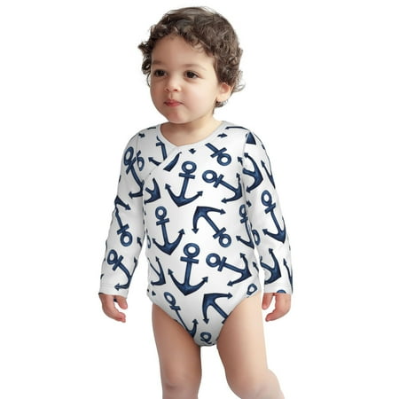 

Haiem Navy Blue Anchors Printed Unisex-Baby Long Sleeve Onesies Bodysuits Unisex Babies Snap-Up Rompers-3 Months