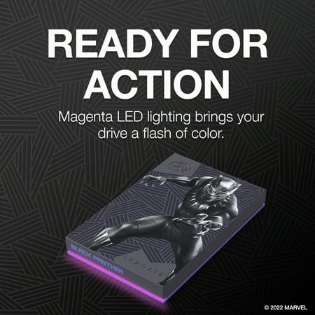 Seagate - Black Panther SE FireCuda 2TB External USB 3.2 Gen 1 Hard Drive with Magenta LED Lighting - Black