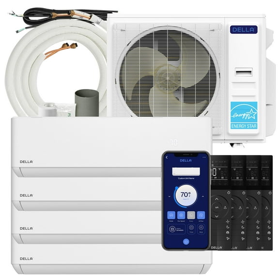 Della 35K BTU ODU 22.5 SEER2 208-230V 4 Zone (12K 12K 12K 12K) Mini Split Air Conditioner Works with Alexa, Cools Up to 2200 Sq.Ft, Wifi Energy Efficient Multi Zone Pre-Charged Heat Pump Full Set