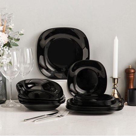 

MALACASA Series Dennis 18-Piece Glassware Dinnerware Set Black Dinner Set Service for 6