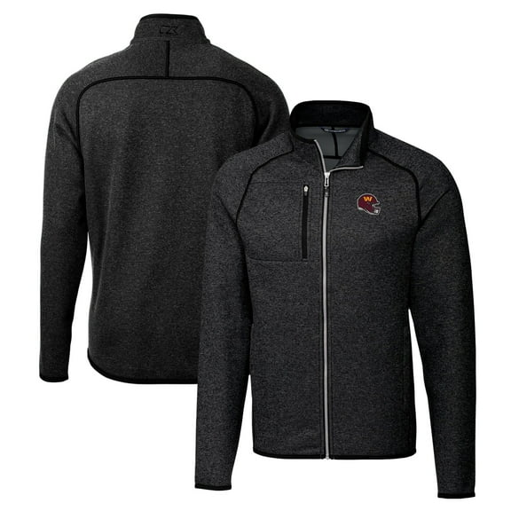 Men's Cutter & Buck Charcoal Washington Commanders Helmet Mainsail Sweater-Knit Full-Zip Jacket