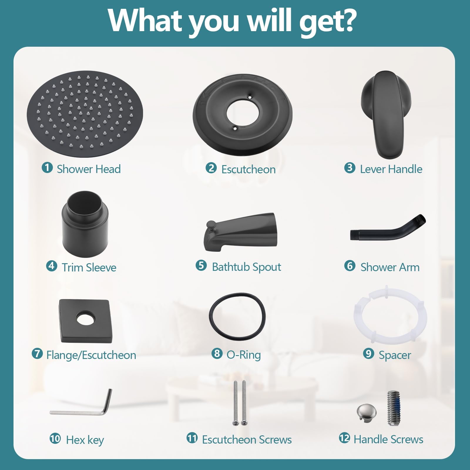 Replacement 8" Rainfall Shower Faucet Tub Trim Kit for Delta 13/14 Series, High Pressure Round Rain Shower Head& Handle Set System, Matte Black (Valve& Catridge Not Inclued)