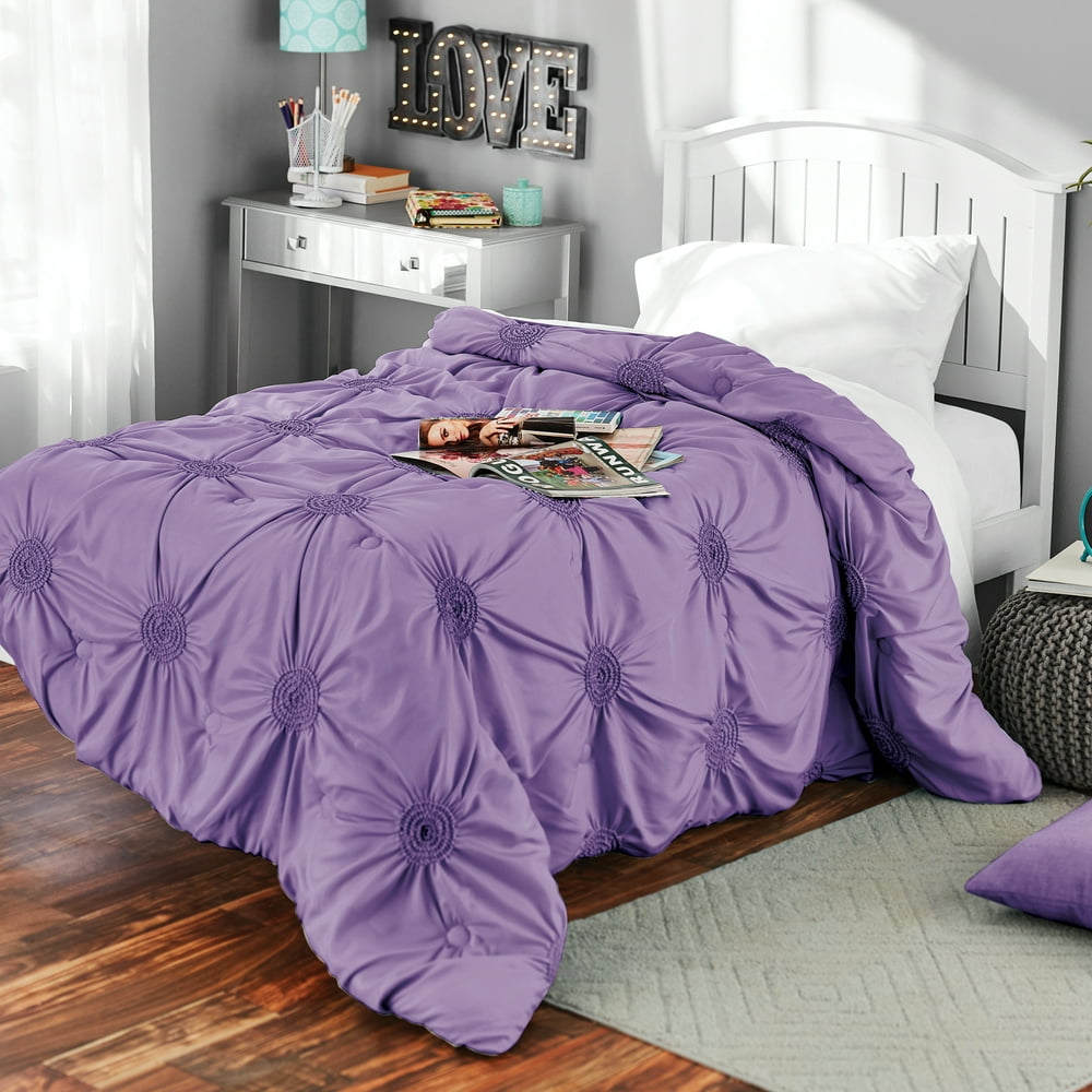 Mainstays Solid Elastic Circle Ruched Microfiber Comforter, Lavender