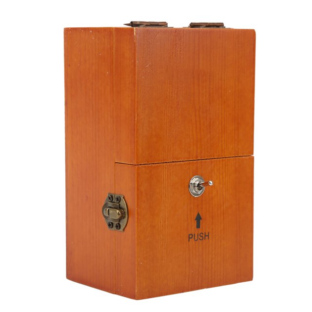 Caja inútil de descompresión respetuosa con el medio ambiente, caja inútil de pino natural con botones de metal para niños y adultos, color marrón (UselessBox)