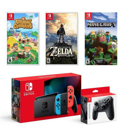 New Nintendo Switch Neon Red/Blue Joy-Con Improved Battery Life Console Bundle with Animal Crossing: New Horizons NS Game Disc - 2020 Best (Nintendo Nes Best Selling Game)