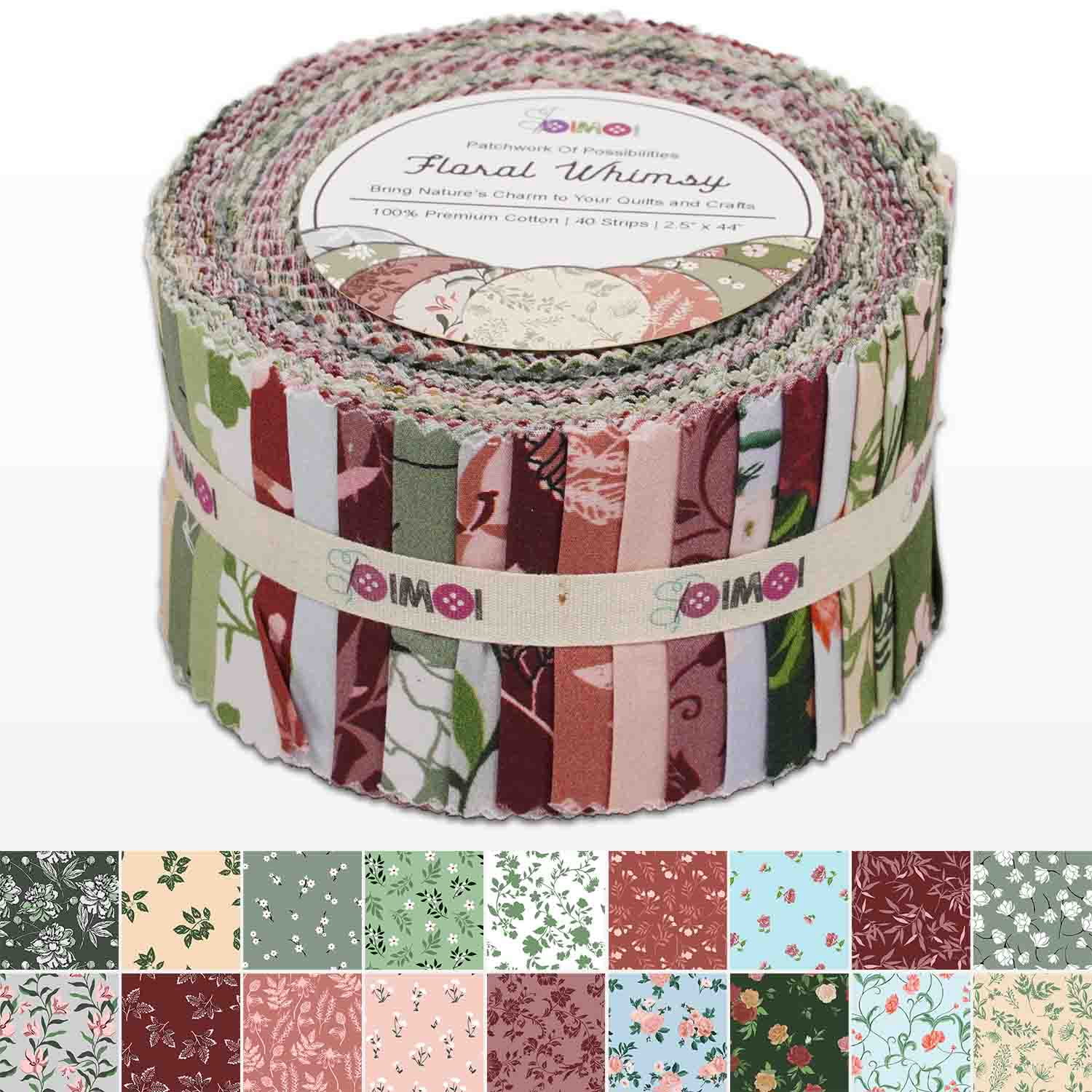 Jelly Roll Fabric Strips for Quilting, 2.5" Precut for DIY, 40 Strip Assorted Bundle, Perfect Quilting Fabric for Sewing, Jelly Roll For Scrapbooking, Craft, Home Dcor, Rug - Floral Whimsy