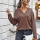 thumbnail image 3 of Blusa Manga Larga Cuello En V Color Puro Bolsillo Cómodo Top De Moda Para Mujer, 3 of 8