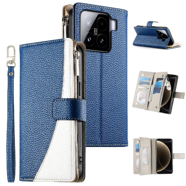 Funda cartera GANGXUN para Xiaomi 15 , cuero PU con tarjetero, cremallera, correa de mano, soporte y protección 514°