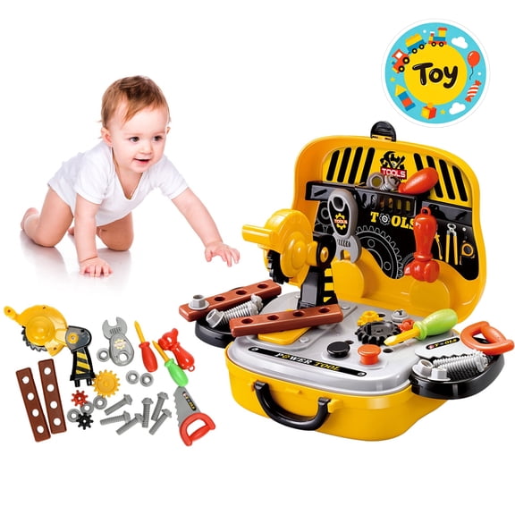 Workbench Pretend Playset with Portable Suitcase, Screwdrivers, Wrenches and Bolts, Pretend Play Toys, Role Play Kit, Christmas Birthday Gifts, Toys for Toddler Baby Kids Boys Girls, Age 3 
