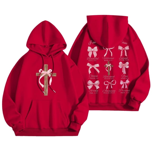 LUOGENLI Hoodies for Women Word Graphic Sweatshirts Vintage Hoodie Trendy Sweatshirts Preppy Clothes Long Sleeve Sweatshirt Tops Womens Hoodies Pullover Funny Red Size L