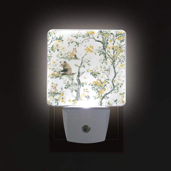 Yayeee LED Plug in Night Light for The Home with Auto Dusk to Dawn Light Sensors, 2 Pack, Watercolor Forest Animals
