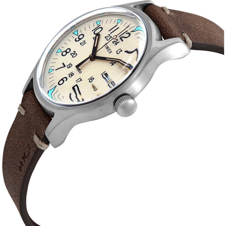 【稼働品】TIMEX INDIGLO MK1 TW2R96800 レザー Timex MK1 Quartz Beige Dial Brown Leather Men's Watch TW2R96800
