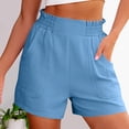 thumbnail image 6 of Tnhcen Women's High-Waisted Elastic Cargo Shorts with Ruffled Waist – Loose Fit Casual Shorts with Pockets Stretchy Waistband Comfortable Solid Shorts for Women S-2XL, 6 of 9