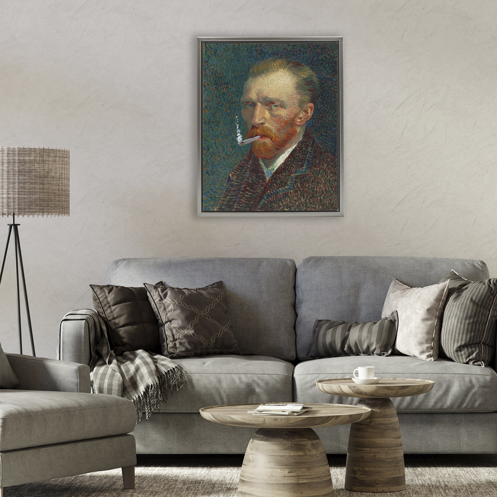 Van Gogh Portrait with Smoke Gray Framed Floater Canvas Wall Art, design by Masters Redux