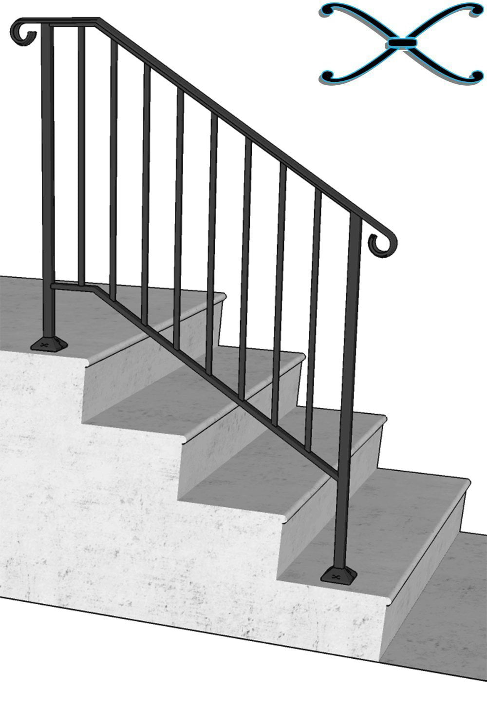Adjustable Handrail,Handrail Picket #2 Fits 2 to 3 Steps Retro Handrail Stair Rail with Installation Kit Hand Rails for Outdoor Steps,Antique Pewter