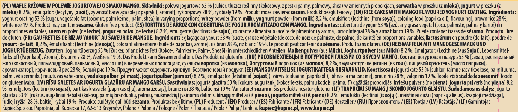Kupiec Gluten-Free Mango Yoghurt Coated Rice Cakes, 60g, Kupiec MangoYog. Rice Cakes60g