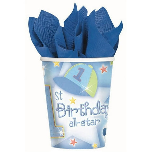 Various 1st Birthday Boy Numbers Disposable Paper Cups, 9oz, Multicolor, 18 Count, (1 Pack)