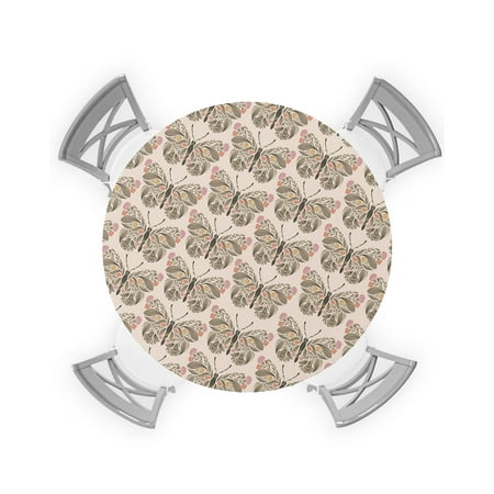 

Round Tablecloth with Elastic Abstract Spring Pink Floral Butterfly Flowers and Leaf Waterproof Stain-proof Table Cover Wipeable Fitted Table Cloths for 45 -54 Round Tables Dining Kitchen