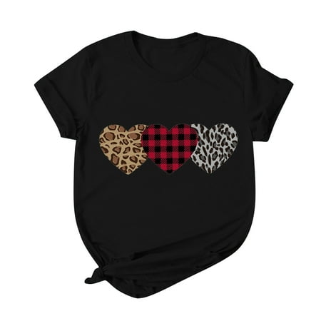 

Plus Size Tops for Women Crop Tops Women Short Sleeve Casual Shirts Tops Valentine s Day Print Crew Neck Blouse T Shirts for Women Summer Savings Clearance Valentines Day Shirts Women Black M
