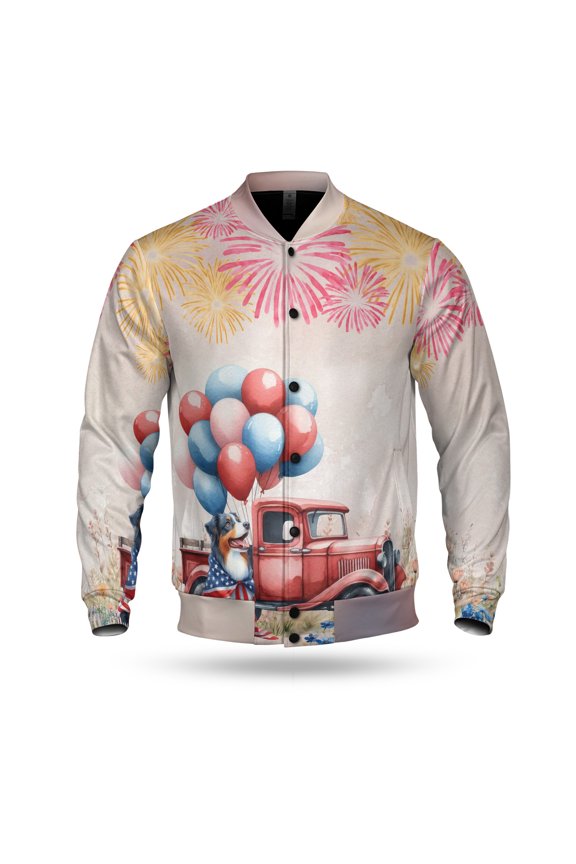 Vintage Patriotic Australian Shepherd 4th of July Independence Memorial Day All Over Print 3D Baseball Jacket Aussie Dog Lover Gifts Bomber Jacket Softball - 01006