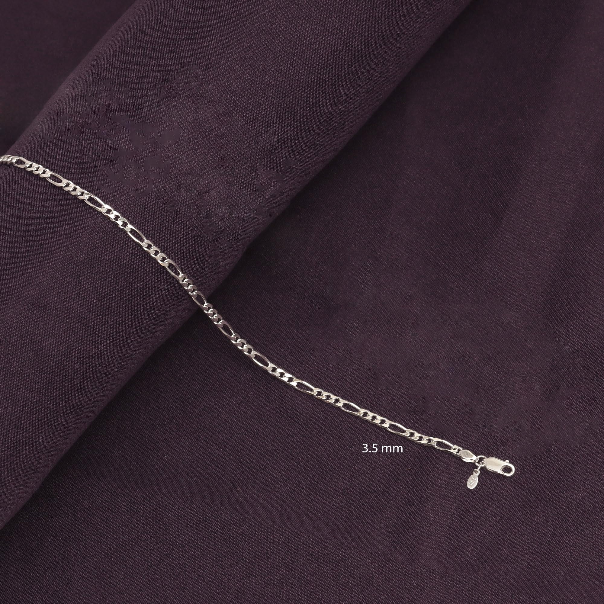LeCalla 925 Sterling Silver Chain Necklace for Women and Teen, Hypoallergenic 3.5MM Italian Figaro Chain Necklace with Lobster Clasp 20" Inch Jewelry Gifts for Her