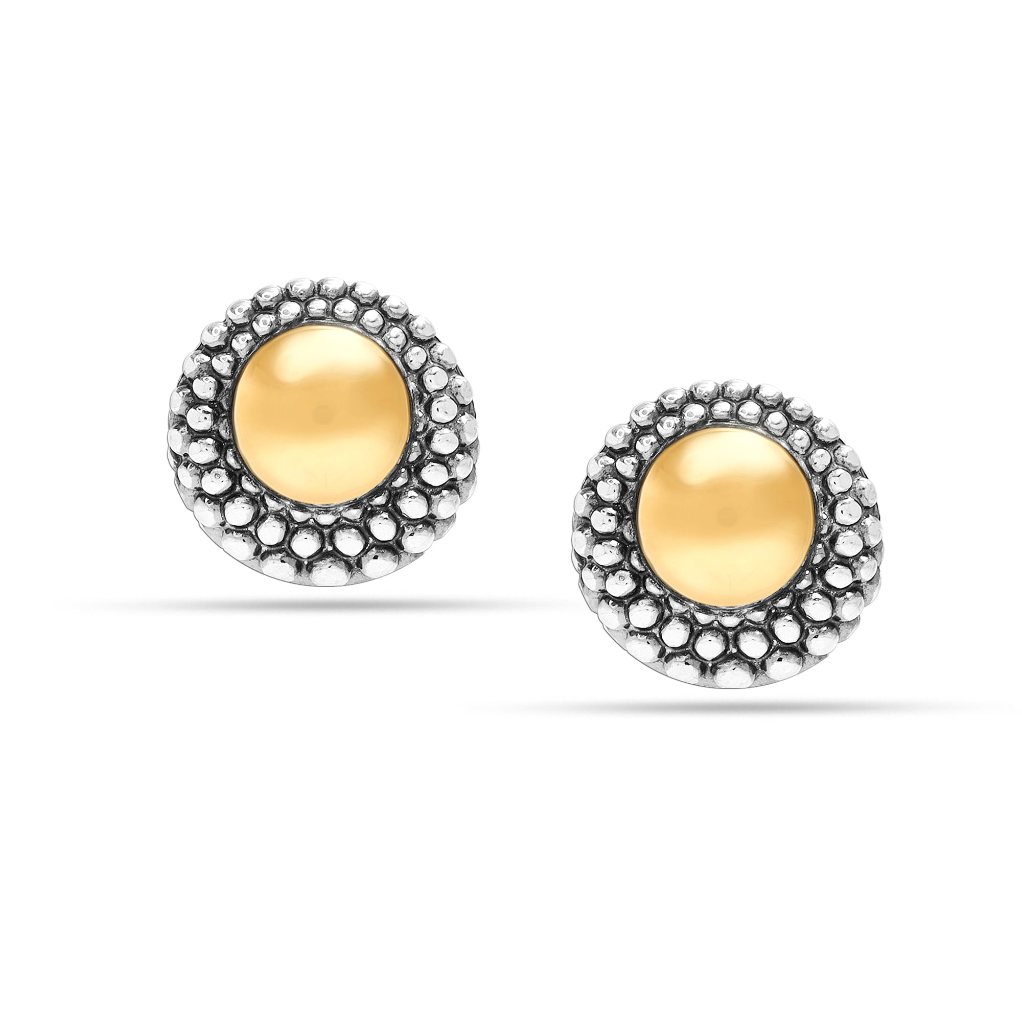 LeCalla 925 Sterling Silver Jewelry Antique Round Two-Tone Dome Omega Back Stud Earrings for Women and Teen 15MM