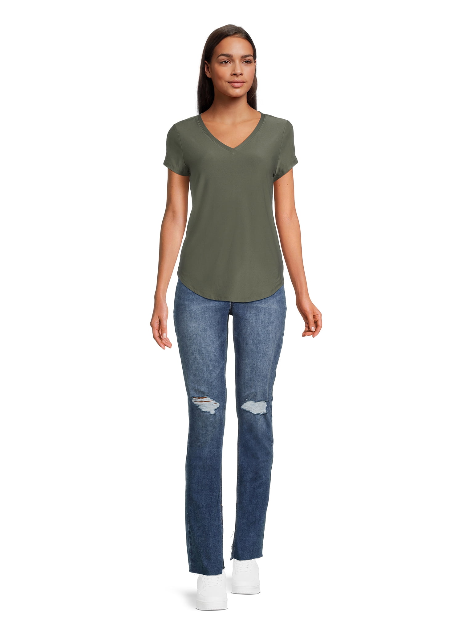 No Boundaries Women's Junior's Brushed V-Neck Short Sleeve T-Shirt