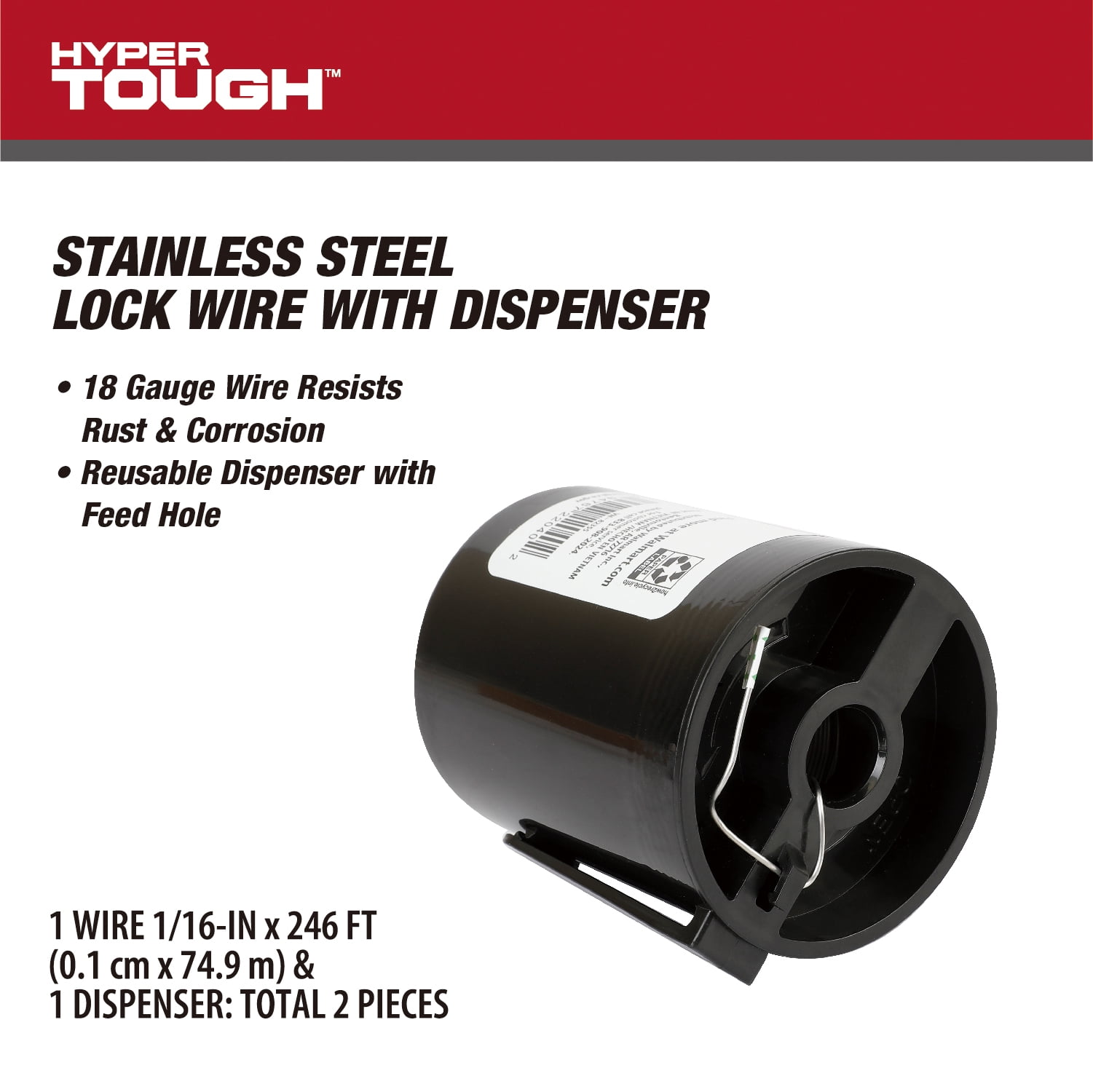 Hyper Tough 18 Gauge Stainless Steel Lock Wire, Includes Dispenser with Feed Hole, Resists Rust and Corrosion