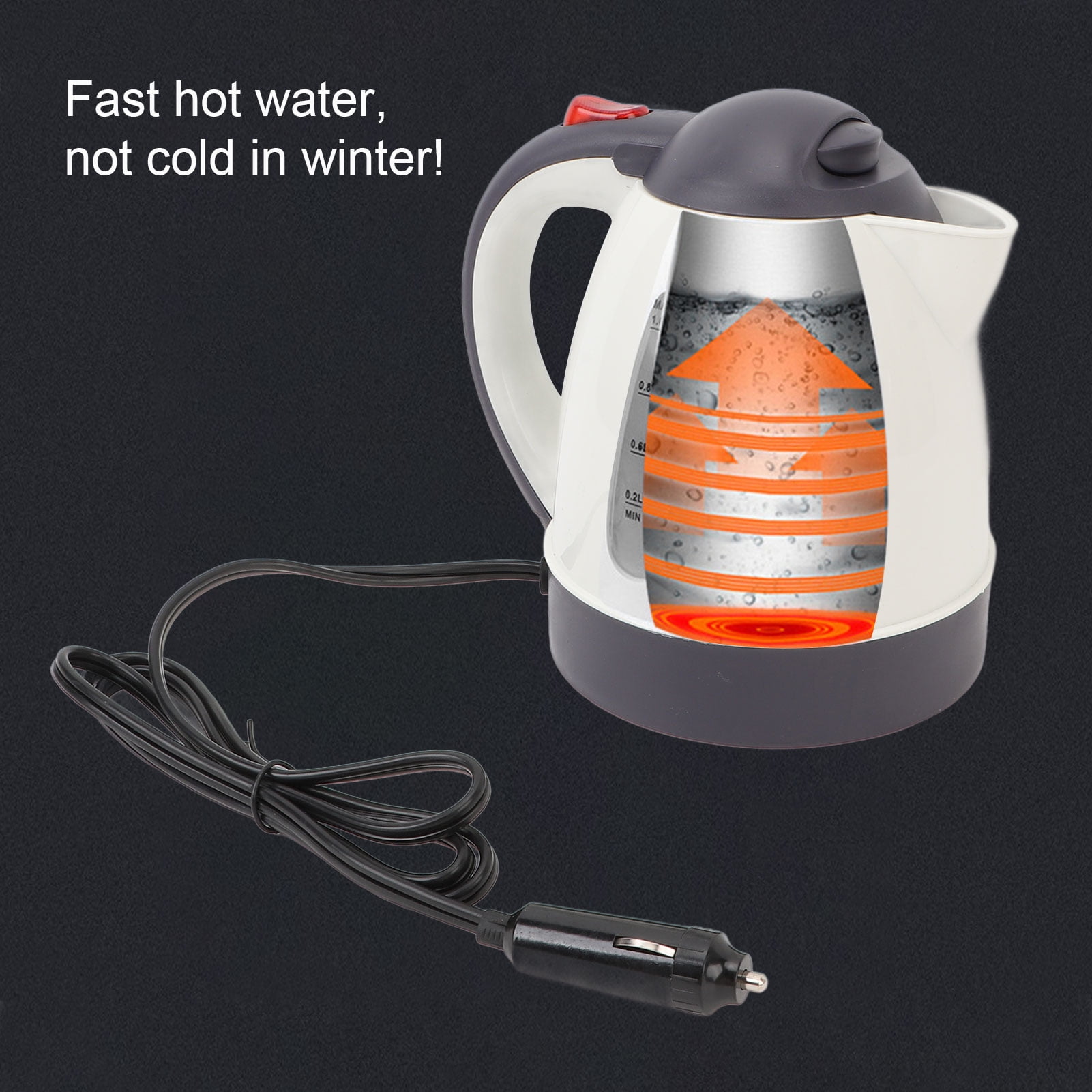 Car Electric Kettle, Stainless Steel Plastic Water Level Window 1L Auto Shut Off Electric Truck Water Boiler Heater For Trip