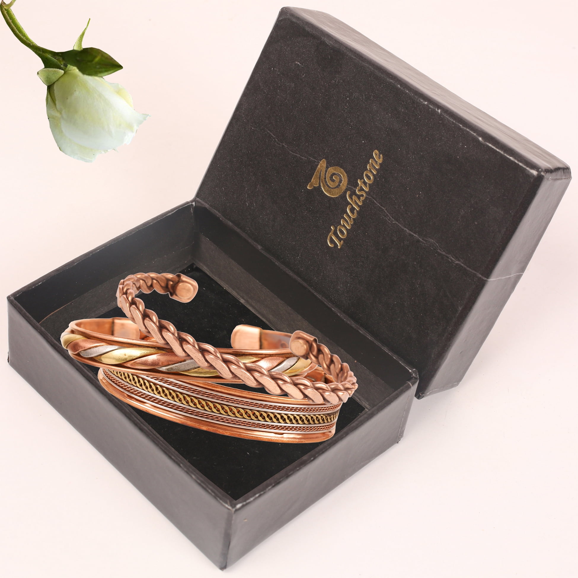Sunsoul by Touchstone Indian Copper Brass Yoga Meditation 3 Elite Metal Bracelets Jewelry for All.