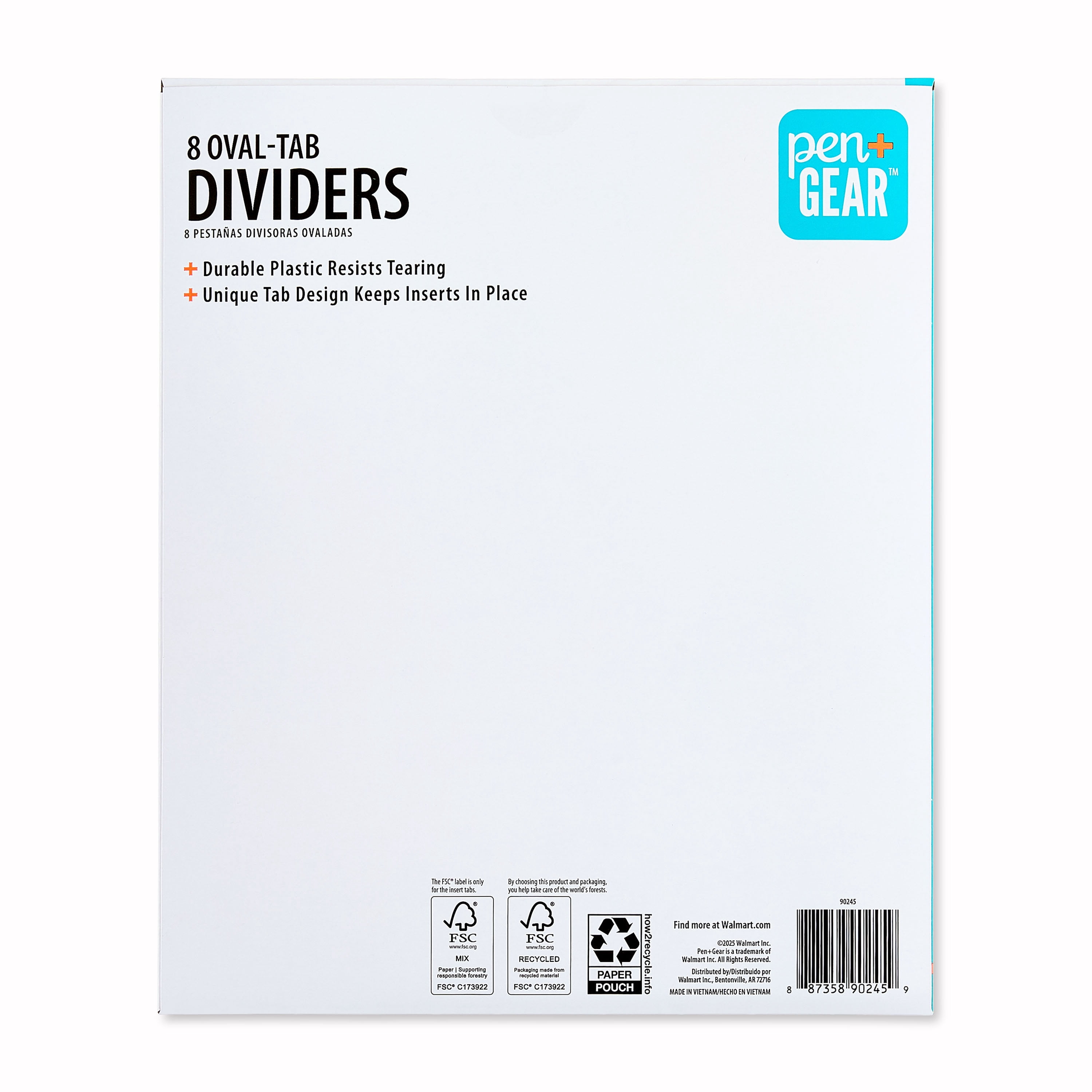 Pen+Gear 8 Oval Tab Poly Binder Dividers, Bright Multicolor