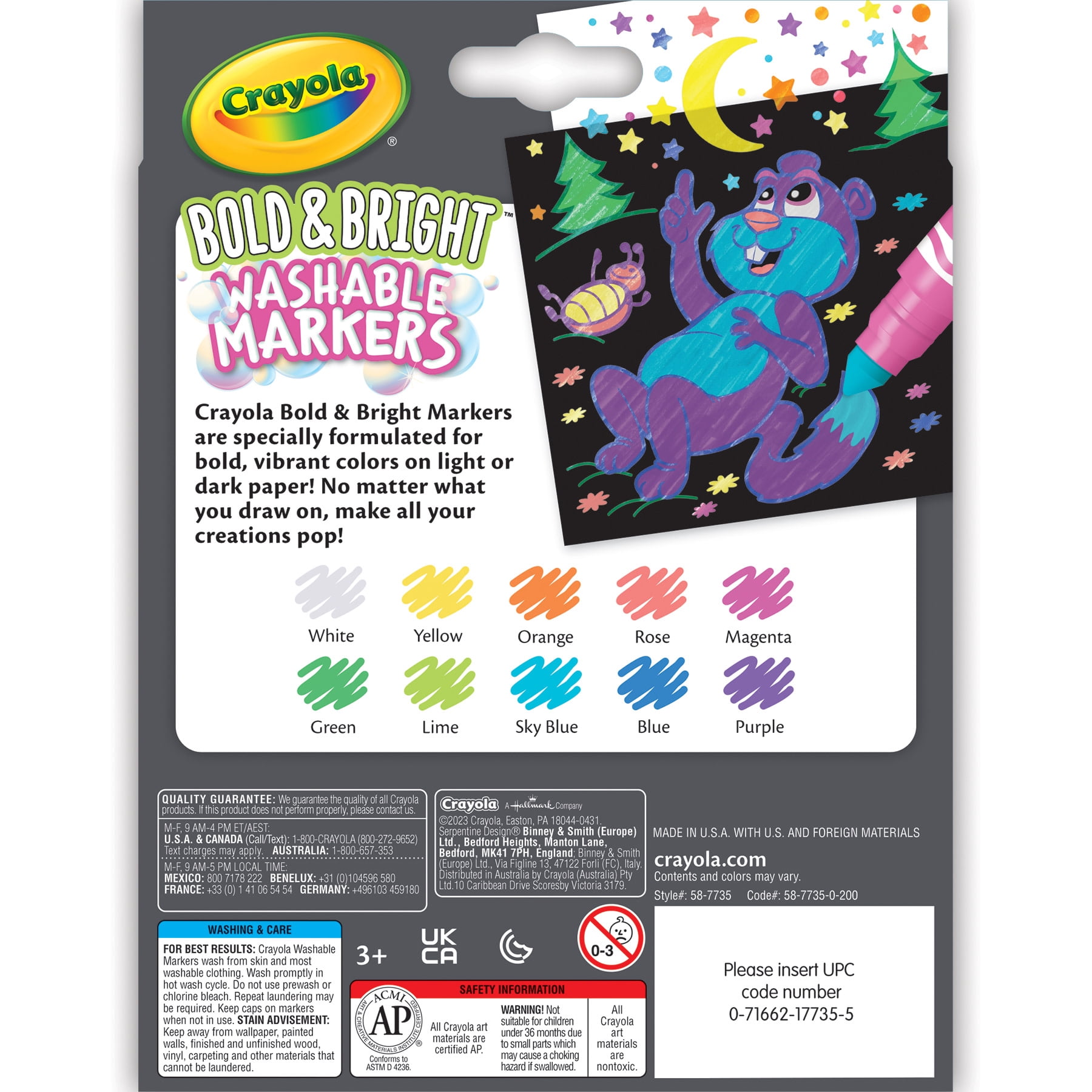 Crayola Bold & Bright Washable Broadline Markers, 10 Per Pack, 3 Packs